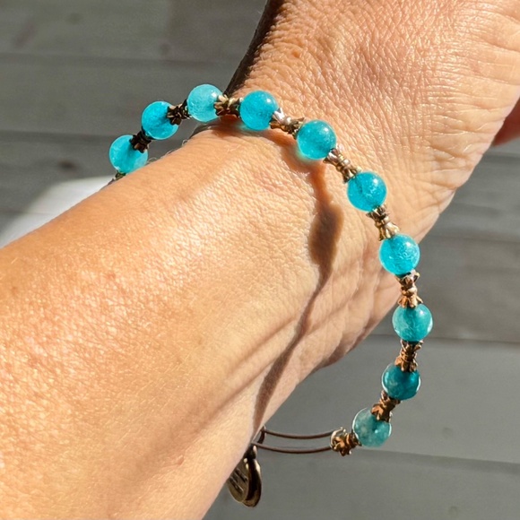 Alex and Ani Turquoise and Gold Expandable Bracelet - Picture 1 of 9
